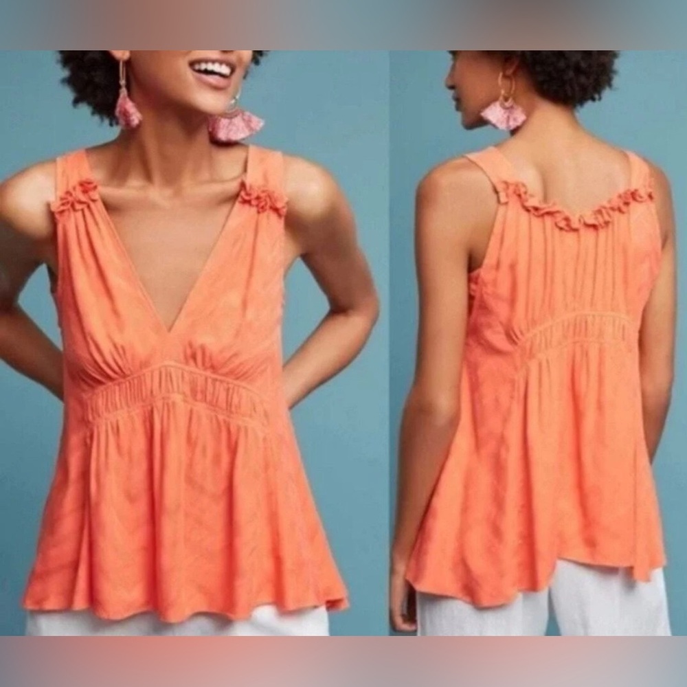Maeve Orange Bretta Gathered Tank Top Size Small